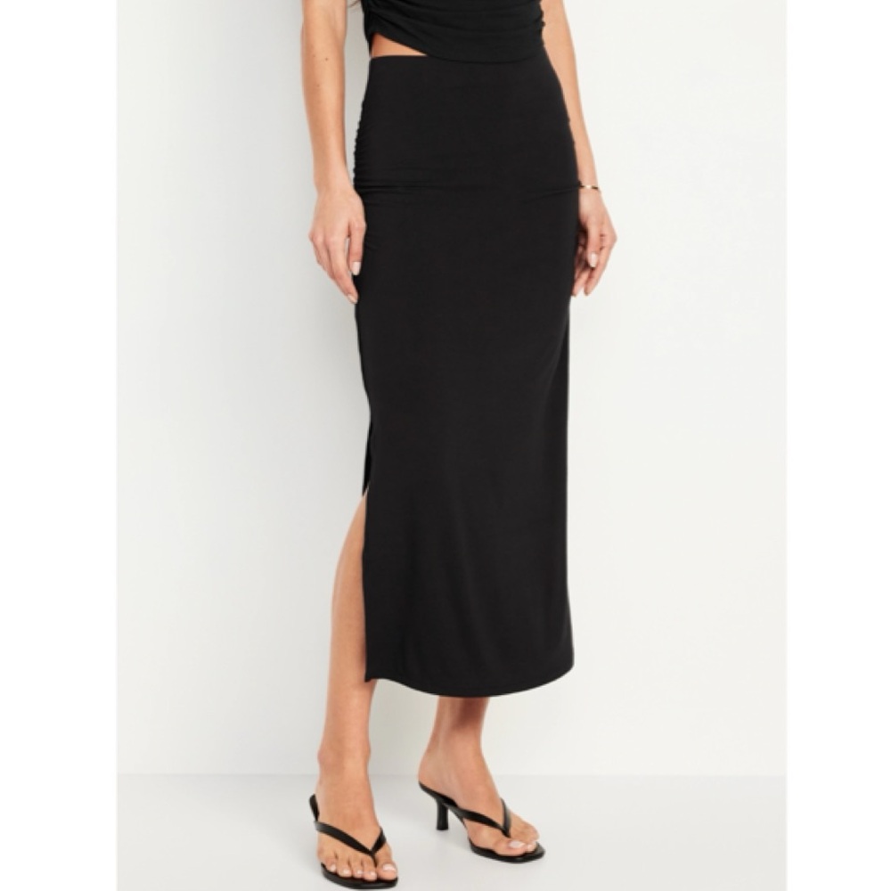 Old Navy Ruched Maxi Skirt Black Jack L Petite NWT